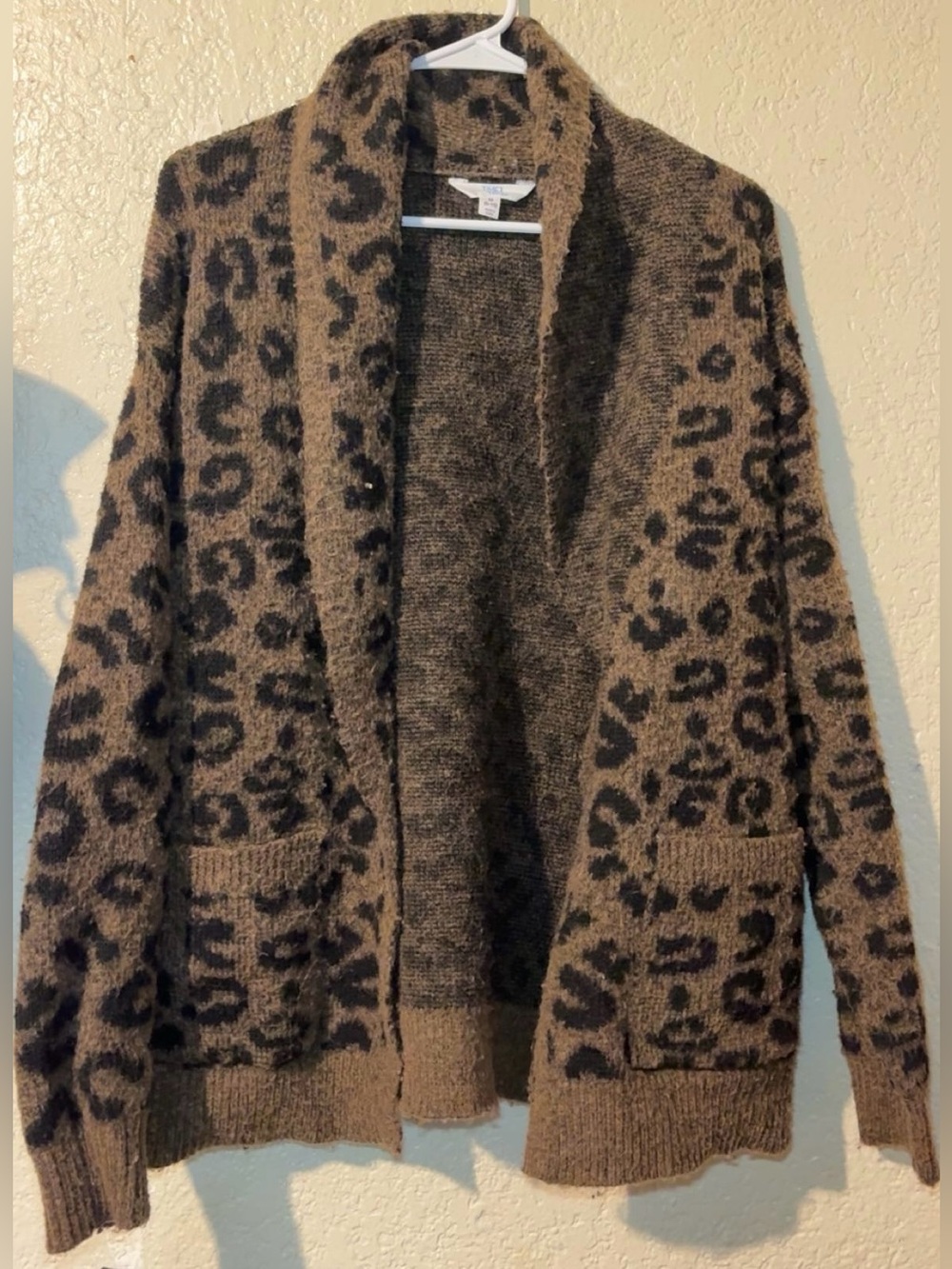 Time and Tru Brown Leopard Open-Front Cardigan Sweater